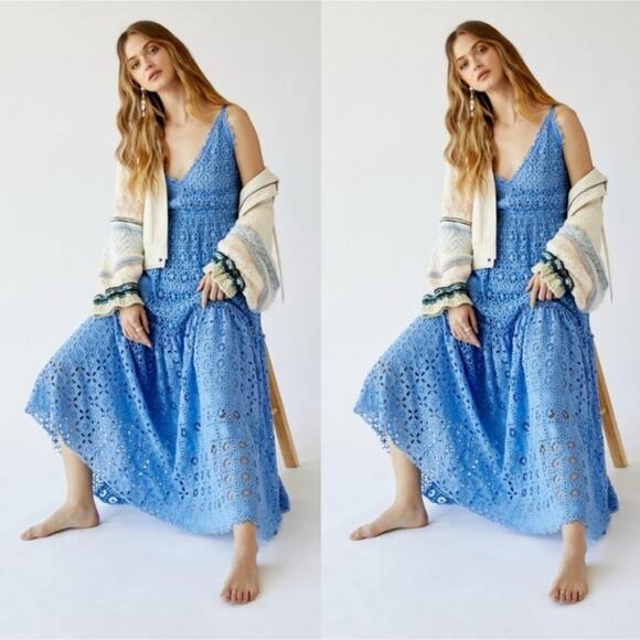 Free People Yesenia Medium Blue Crochet Patchwork Dress - Picture 11 of 13